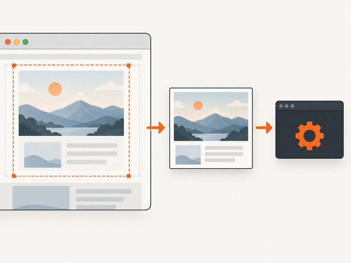 Headless capture renders the page at a chosen viewport without including the browser window frame.