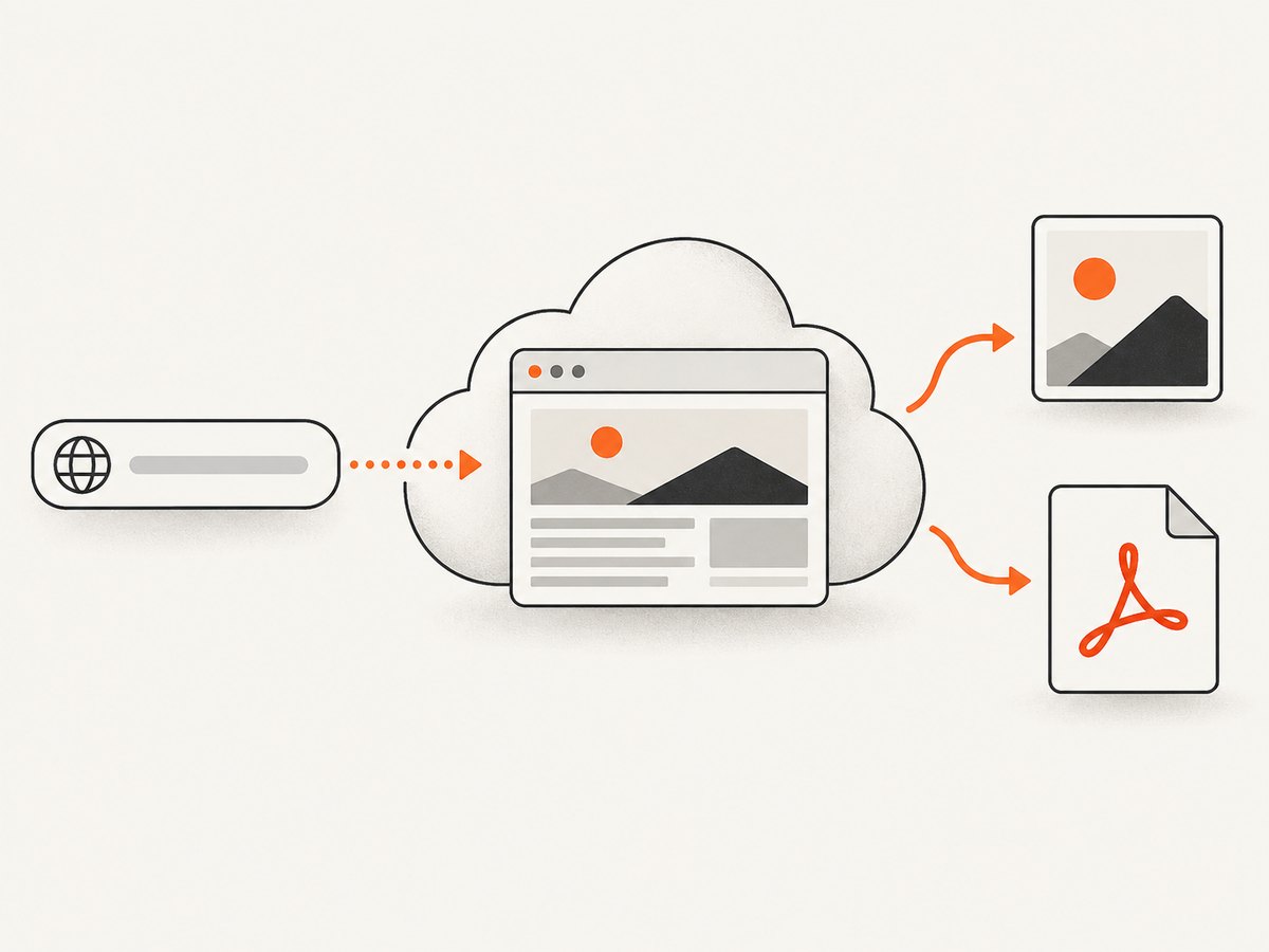 A screenshot API turns a URL into an image or PDF through a browser rendering pipeline.
