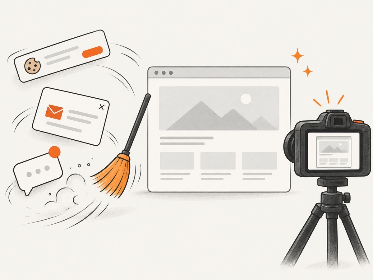 Consent banners and overlays can change whether a screenshot is useful.