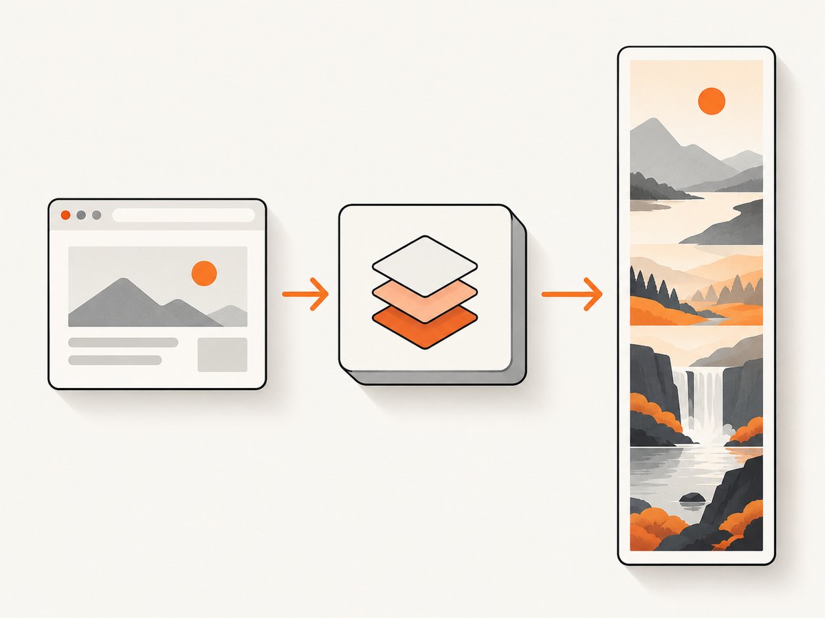 A full-page request renders, scrolls, and returns one continuous image.