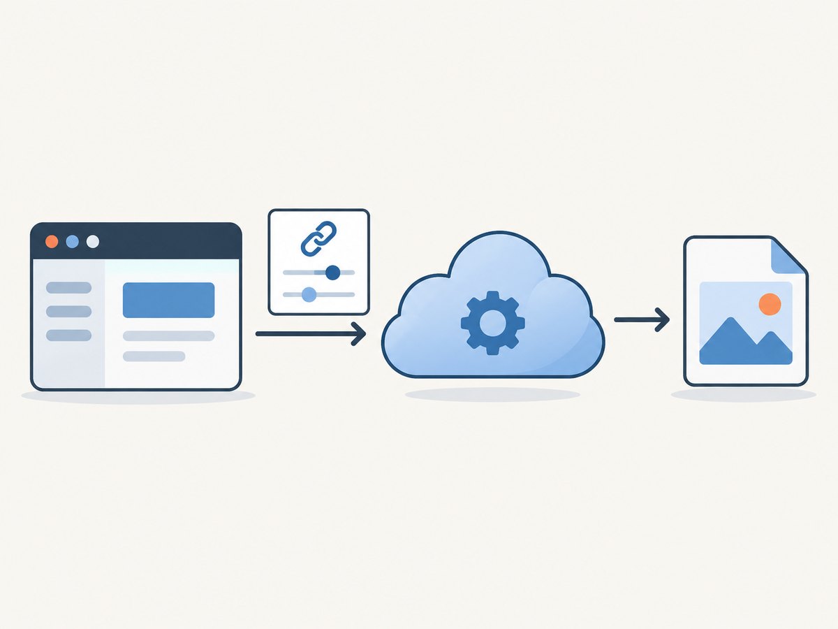 A screenshot API accepts a URL and capture options, then returns an image or other supported output.