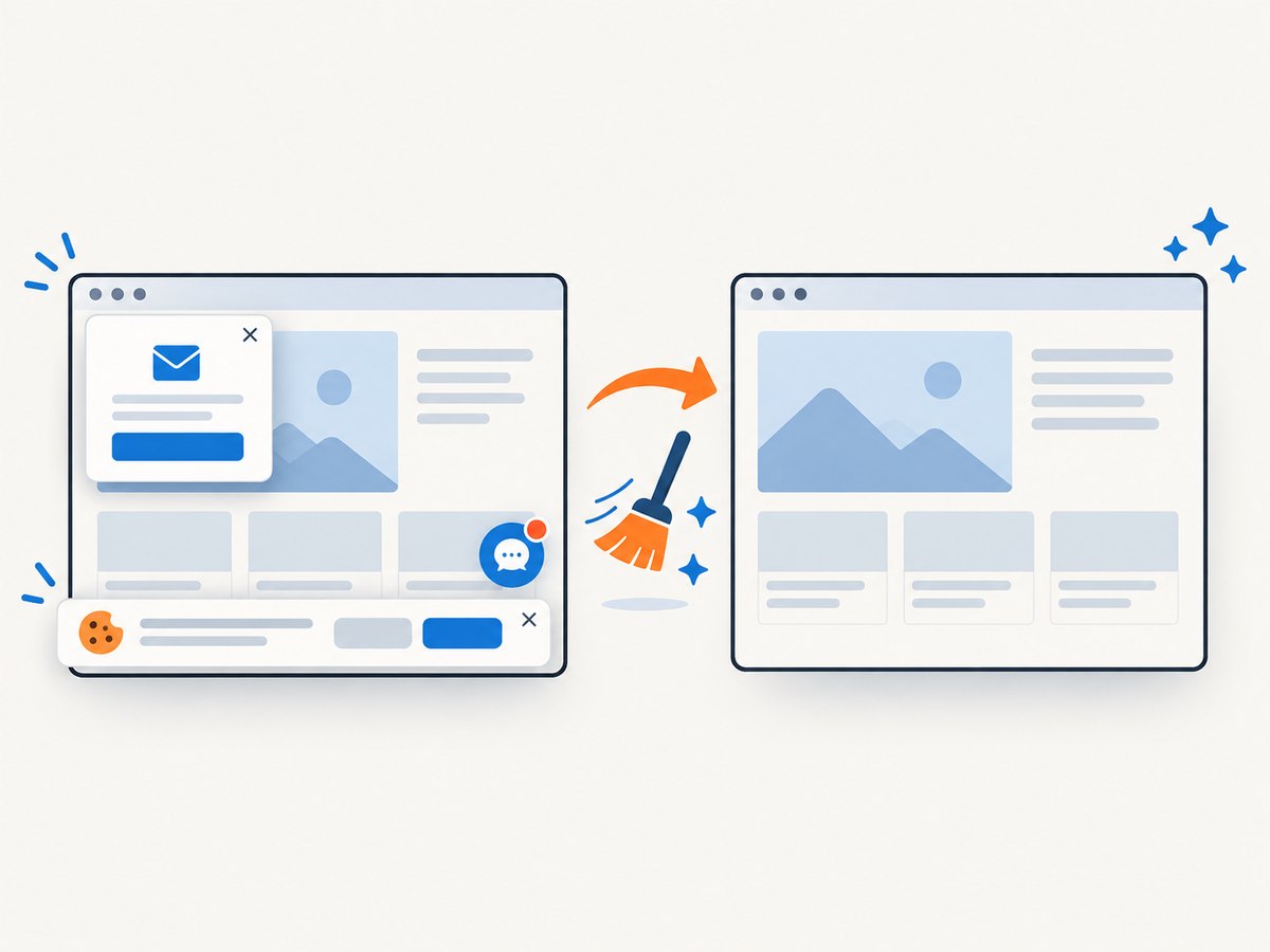 Consent banners, popups, and chat widgets can obscure the page being captured.