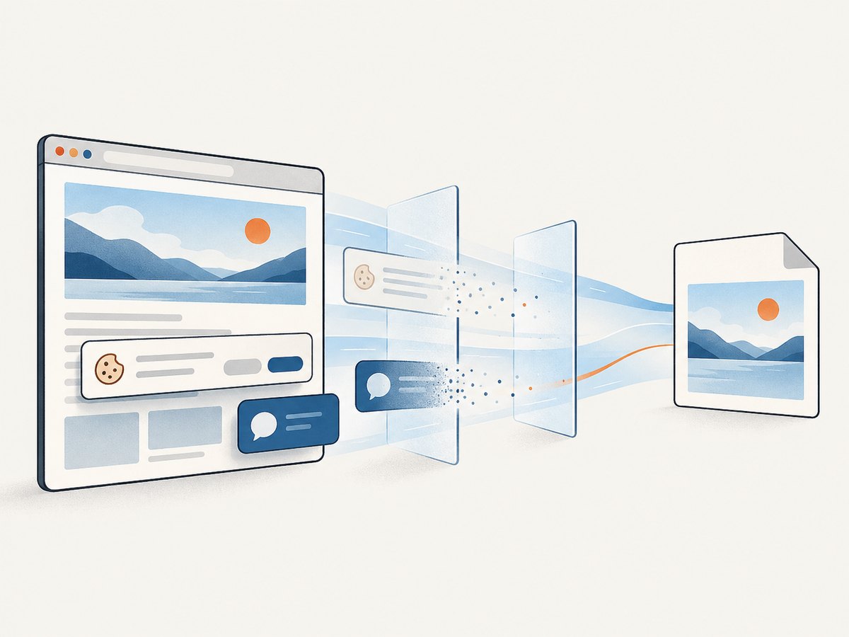 A capture service can clean page overlays before returning the screenshot.