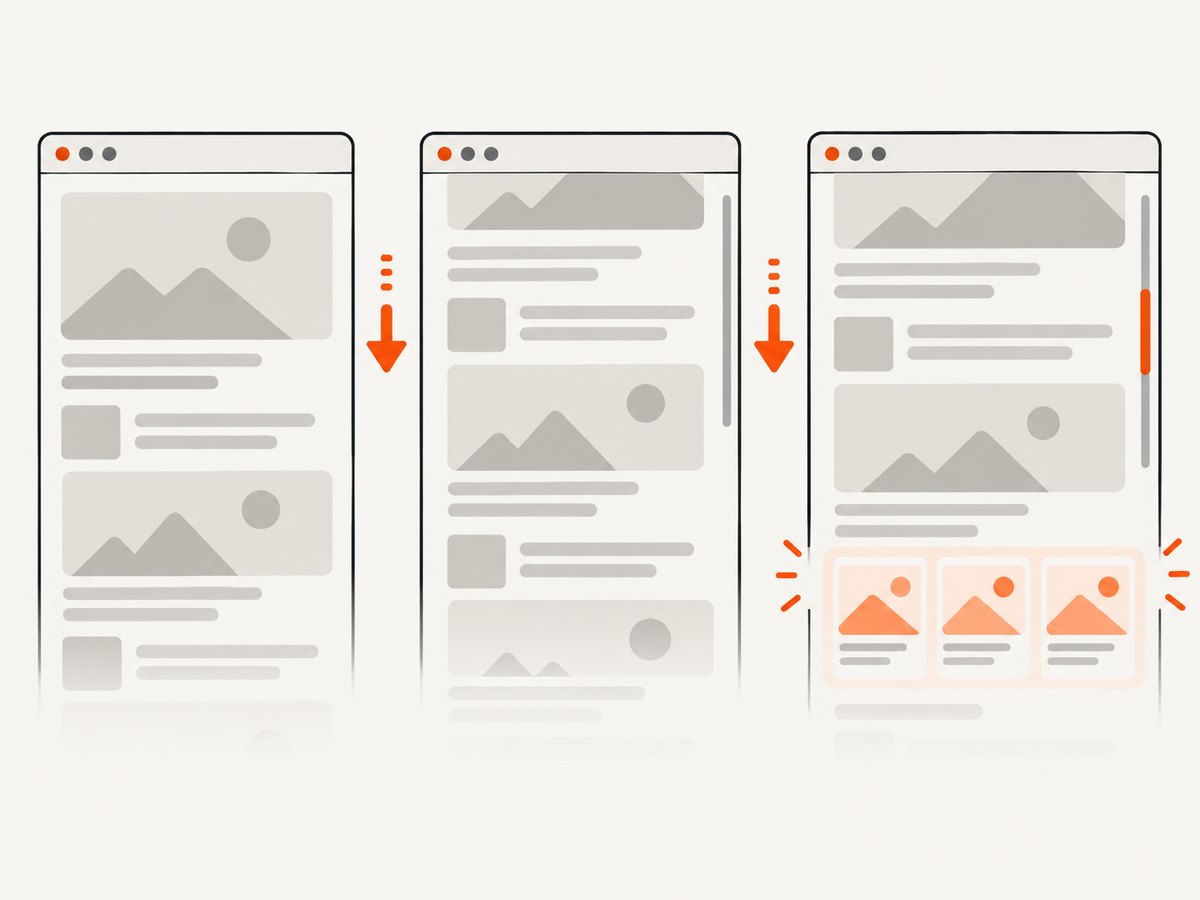 A bounded scroll loop can reveal content that loads as the viewport approaches the bottom.