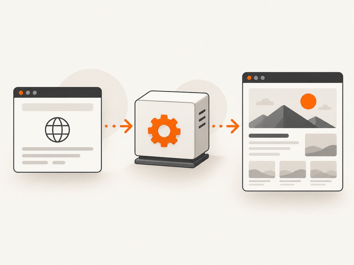A screenshot workflow moves from URL request to a cleaned page capture.