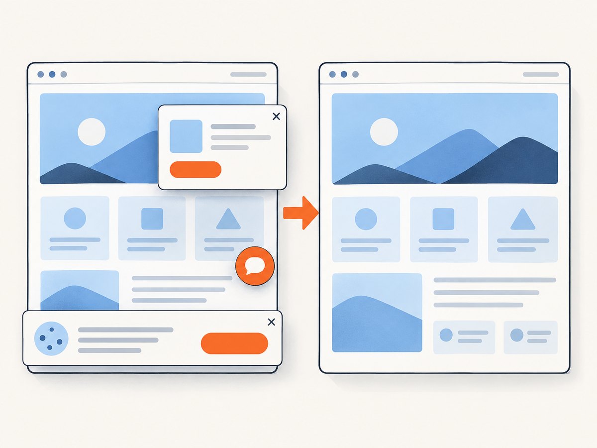 ScreenshotNeo removes common consent banners, popups and chat widgets before capture.