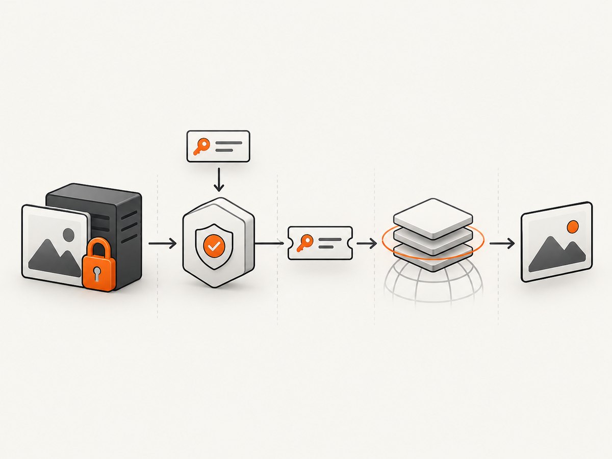 Authorize the viewer on your server, then let the storage service or CDN validate the short-lived link.