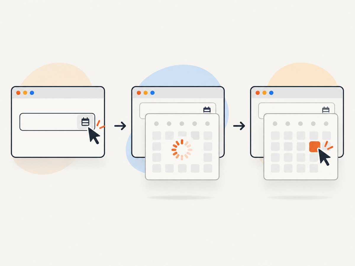 The reliable sequence is trigger, wait for the active calendar, then locate and click the day.
