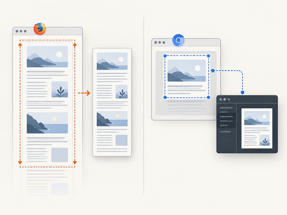 Firefox has a direct full-page method; Chromium uses its browser-specific DevTools protocol.