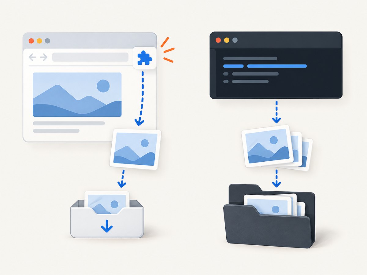 The extension download flow and runner filesystem output are different workflows.