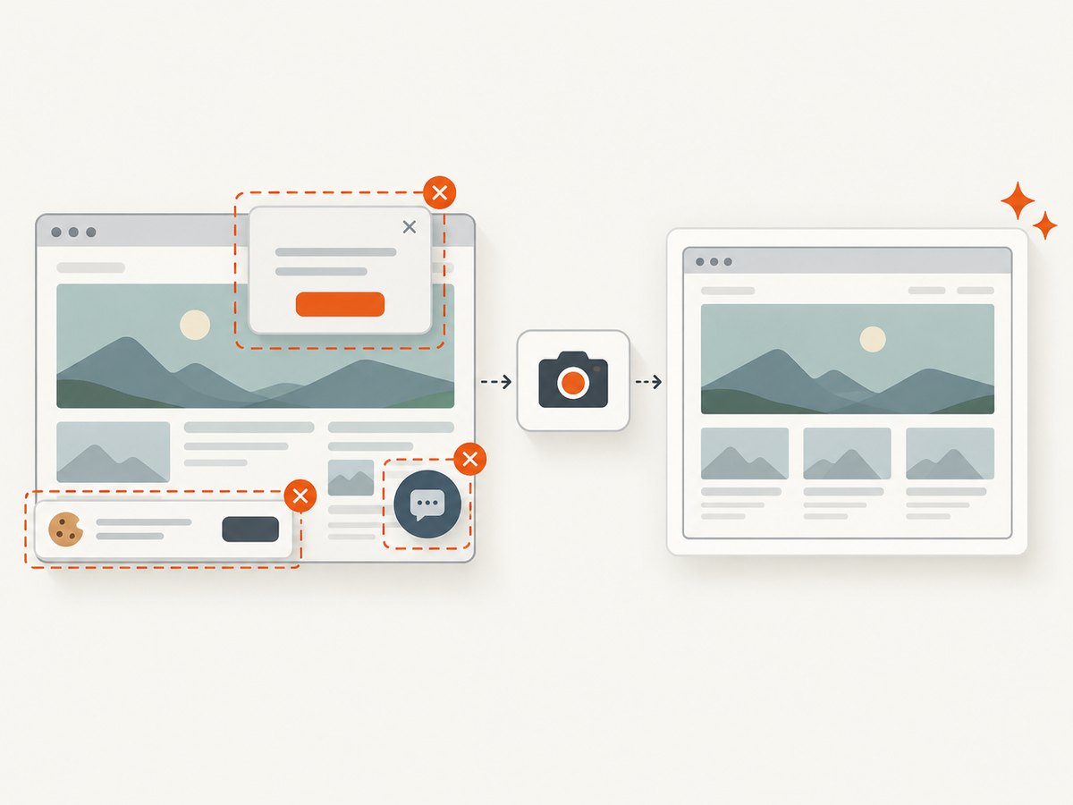 A screenshot service can remove common overlays before returning the image.