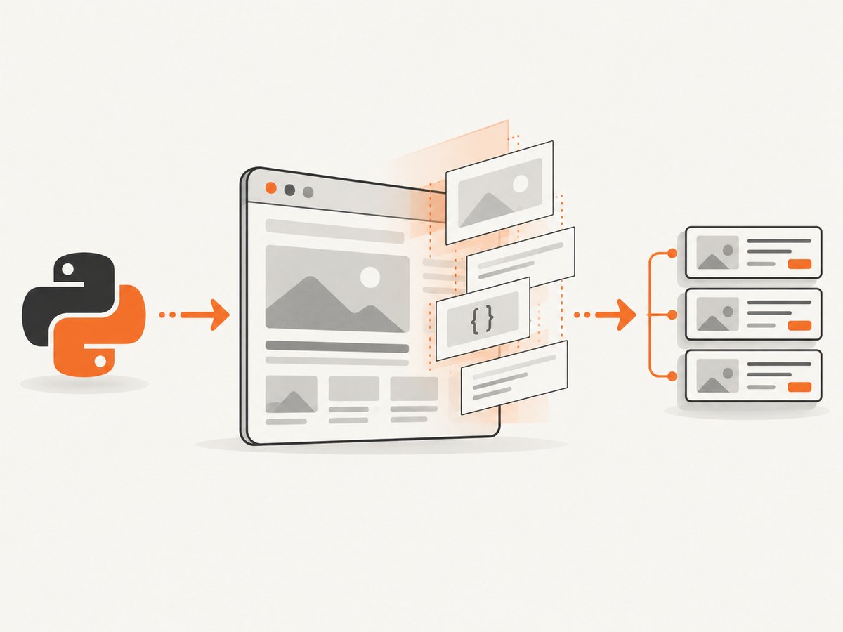 Selenium drives the browser, waits for rendered state, and extracts structured records.