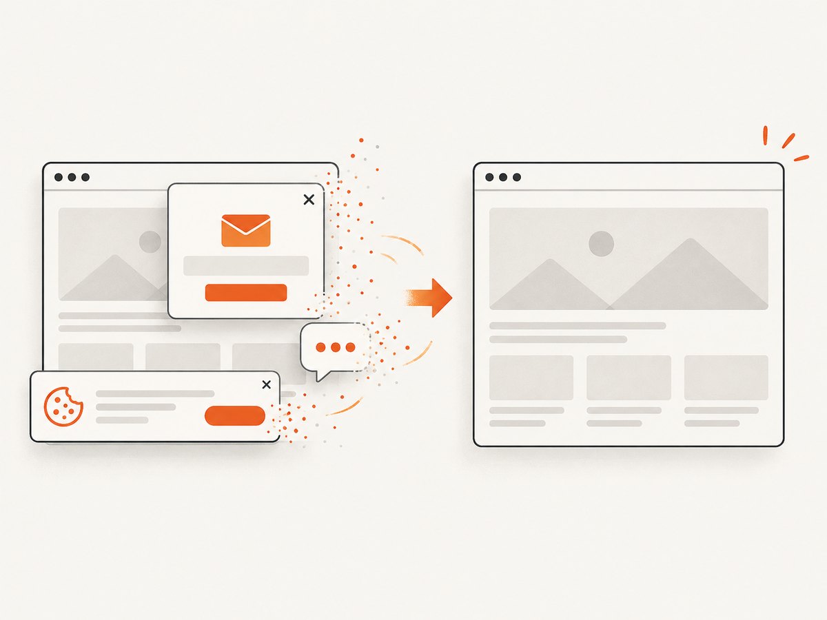 Consent overlays and other floating widgets can be removed before a managed capture.