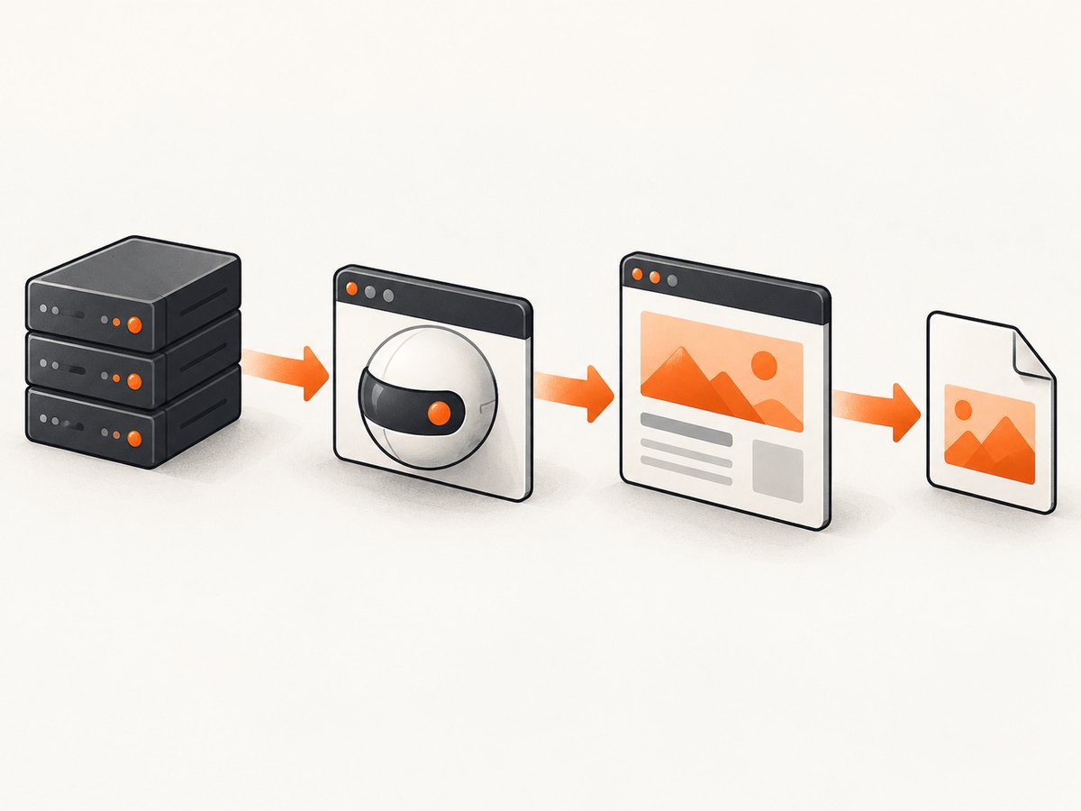 A headless browser turns a server-side navigation into a screenshot without an interactive desktop.