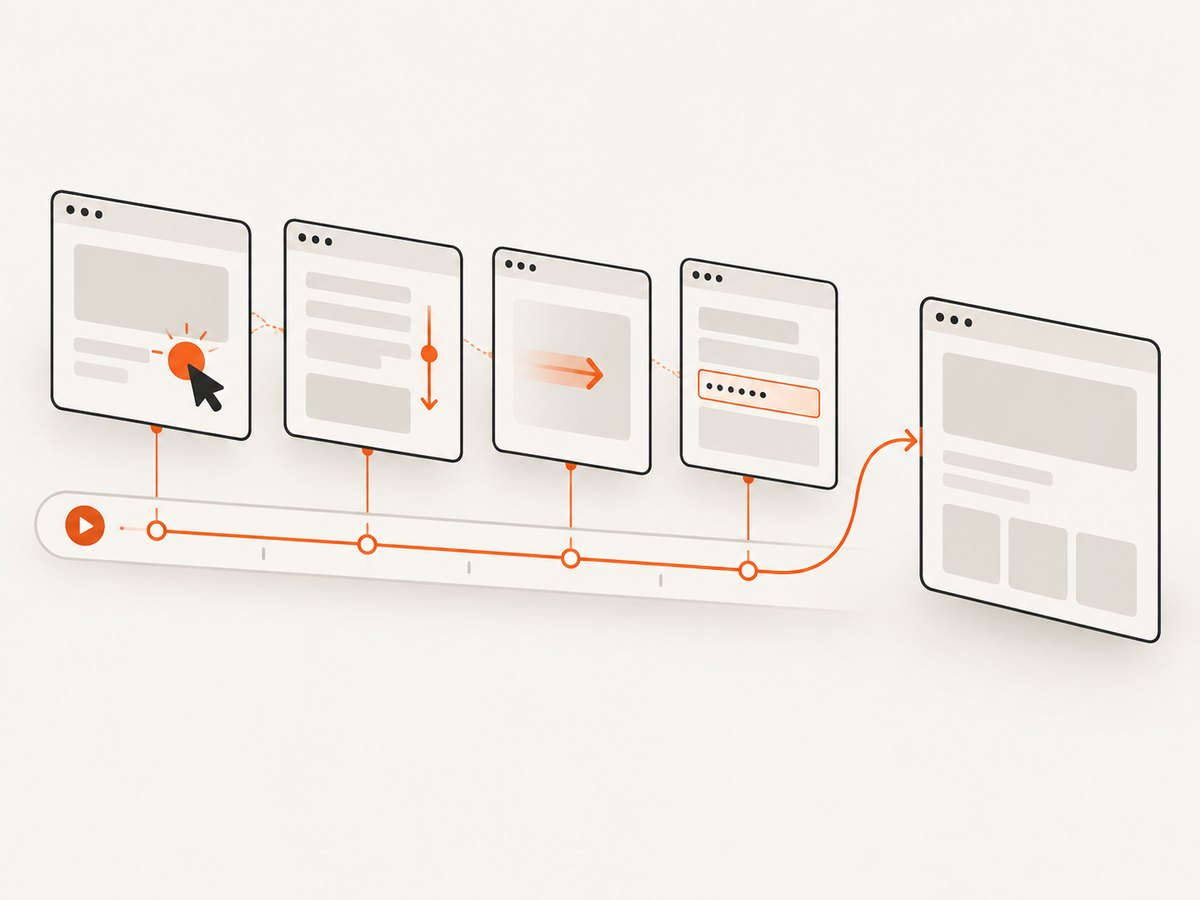 A session replay reconstructs events and page state into a timeline.