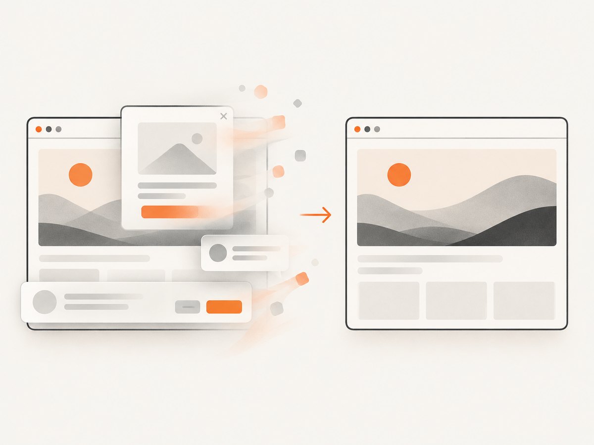 A clean capture workflow removes common overlays before rendering the final screenshot.