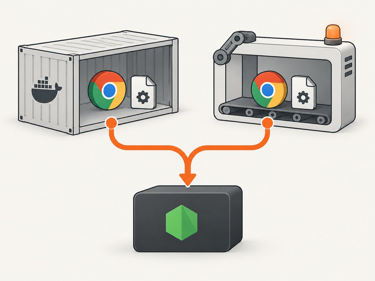 The browser must be installed and addressable inside the same container or CI worker as Node.js.