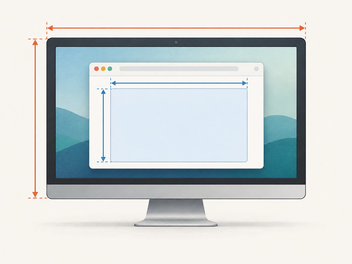 Viewport dimensions control page layout; screen dimensions separately affect values exposed through window.screen.