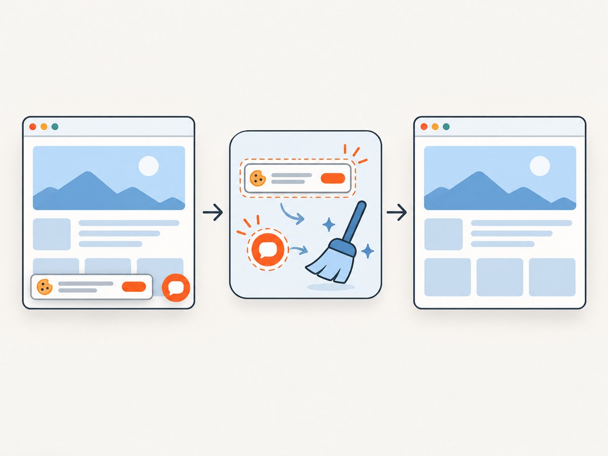 A screenshot service can clean overlays before capturing the rendered page.
