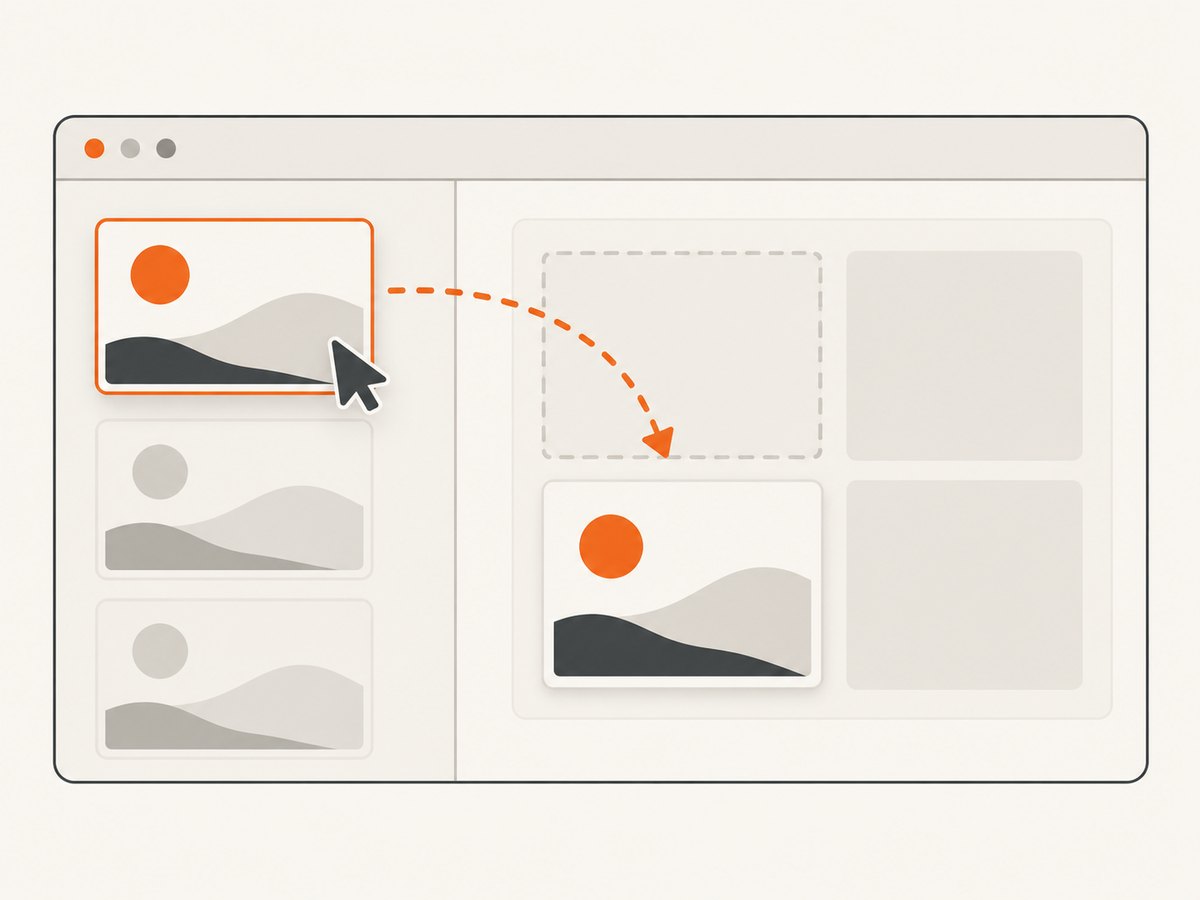A Puppeteer drag uses measured source and target points, then verifies the resulting state.