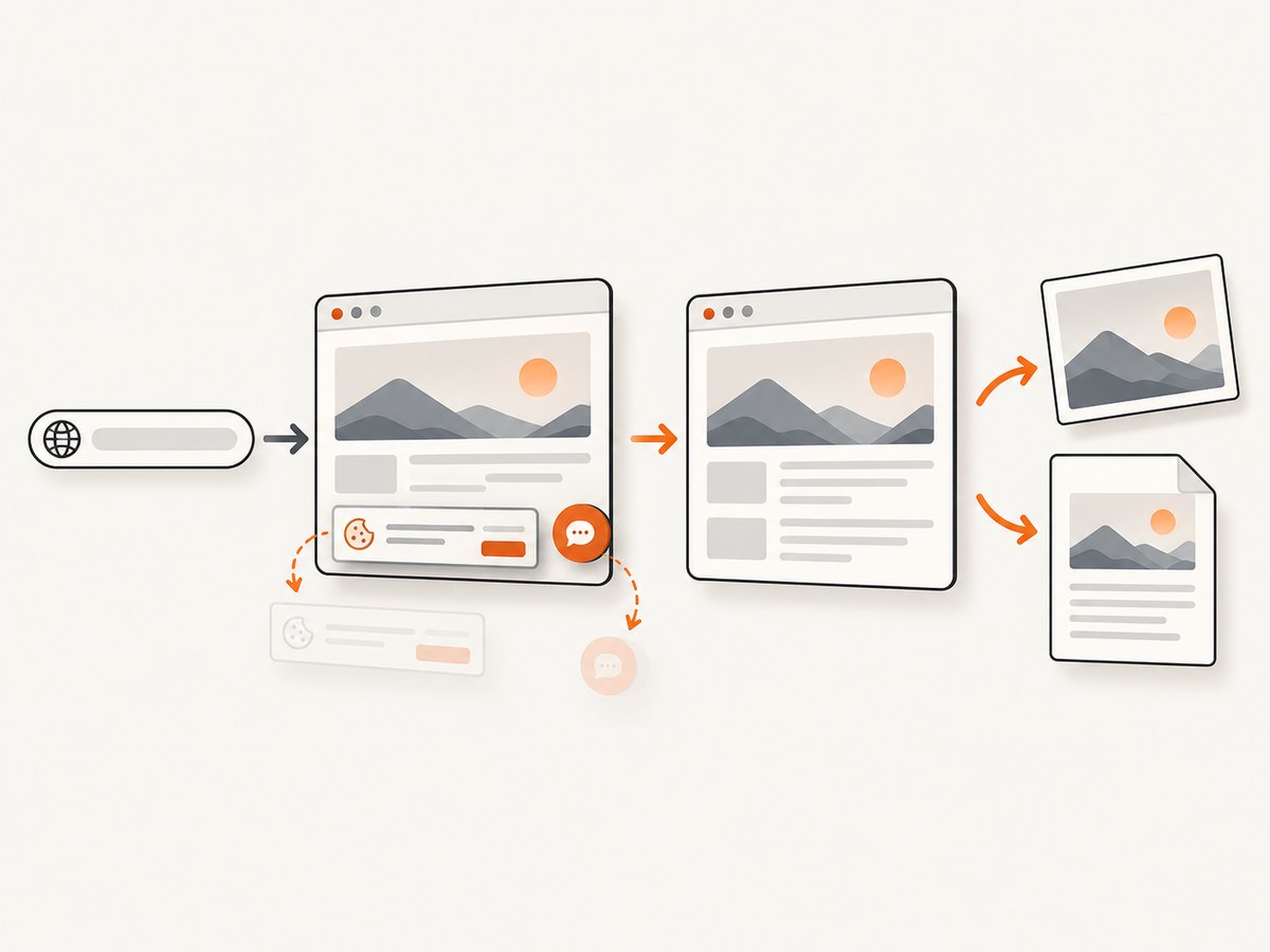A capture service can prepare the page before saving a deterministic screenshot.