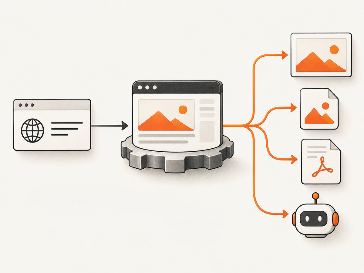 A screenshot API turns a URL and capture settings into an image or document for an app or agent.