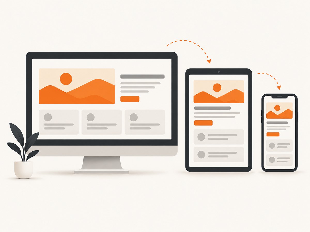 Responsive layout reflows components; it does not simply stretch one bitmap.