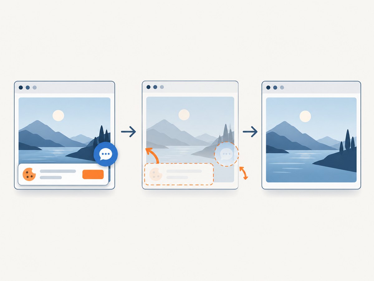A screenshot service can clean overlays before producing the final image.