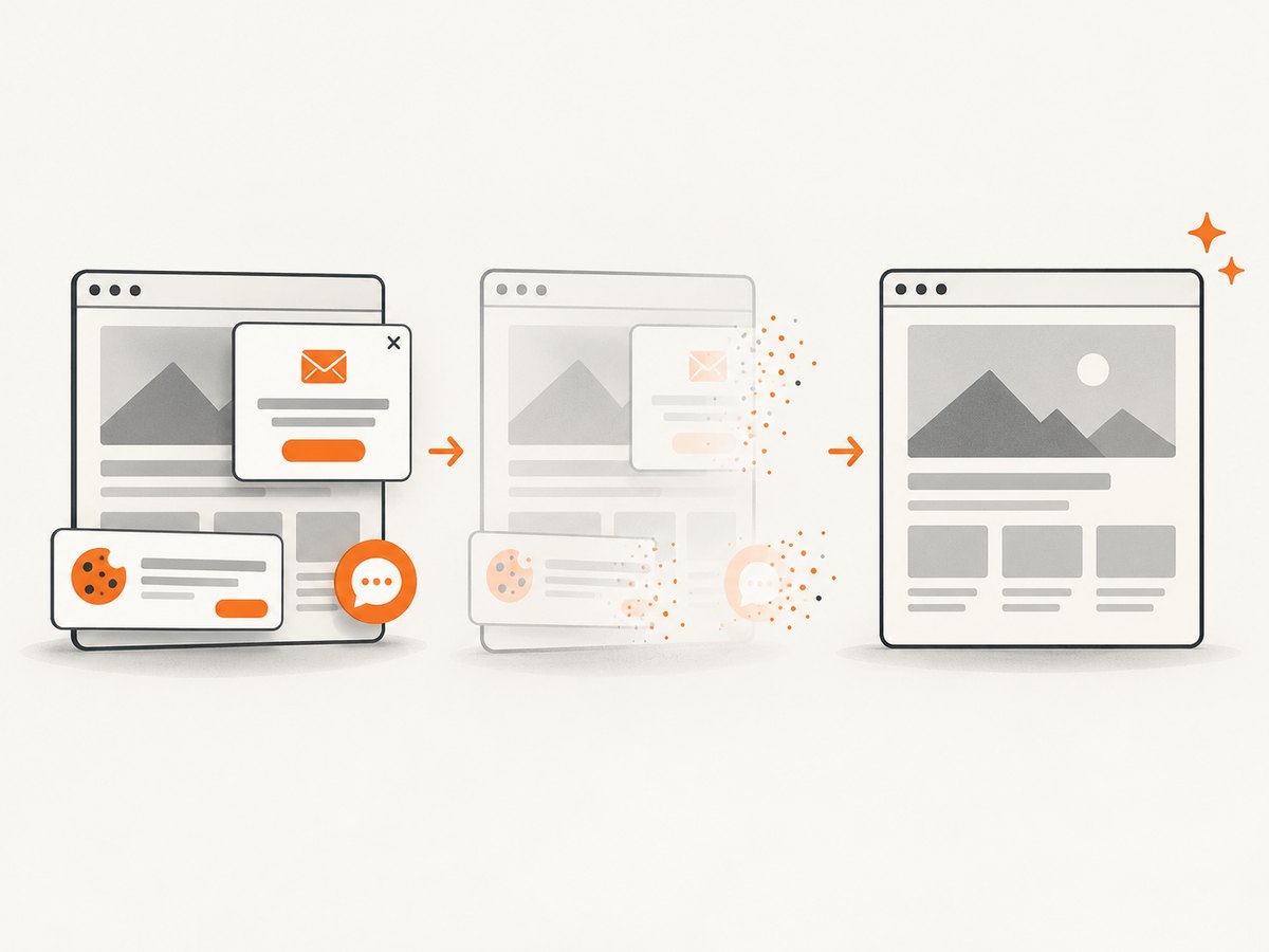 ScreenshotNeo removes common consent banners, popups and chat widgets before capturing a page.