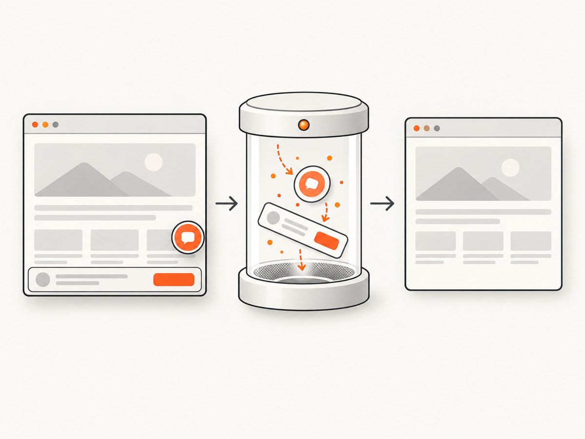 A capture service can remove page overlays before producing a documentation image.