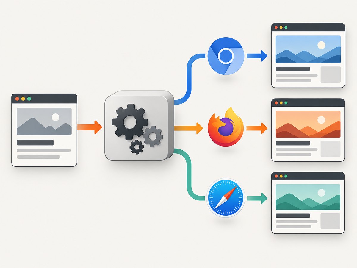 A test matrix maps one application to multiple browser engines and environments.