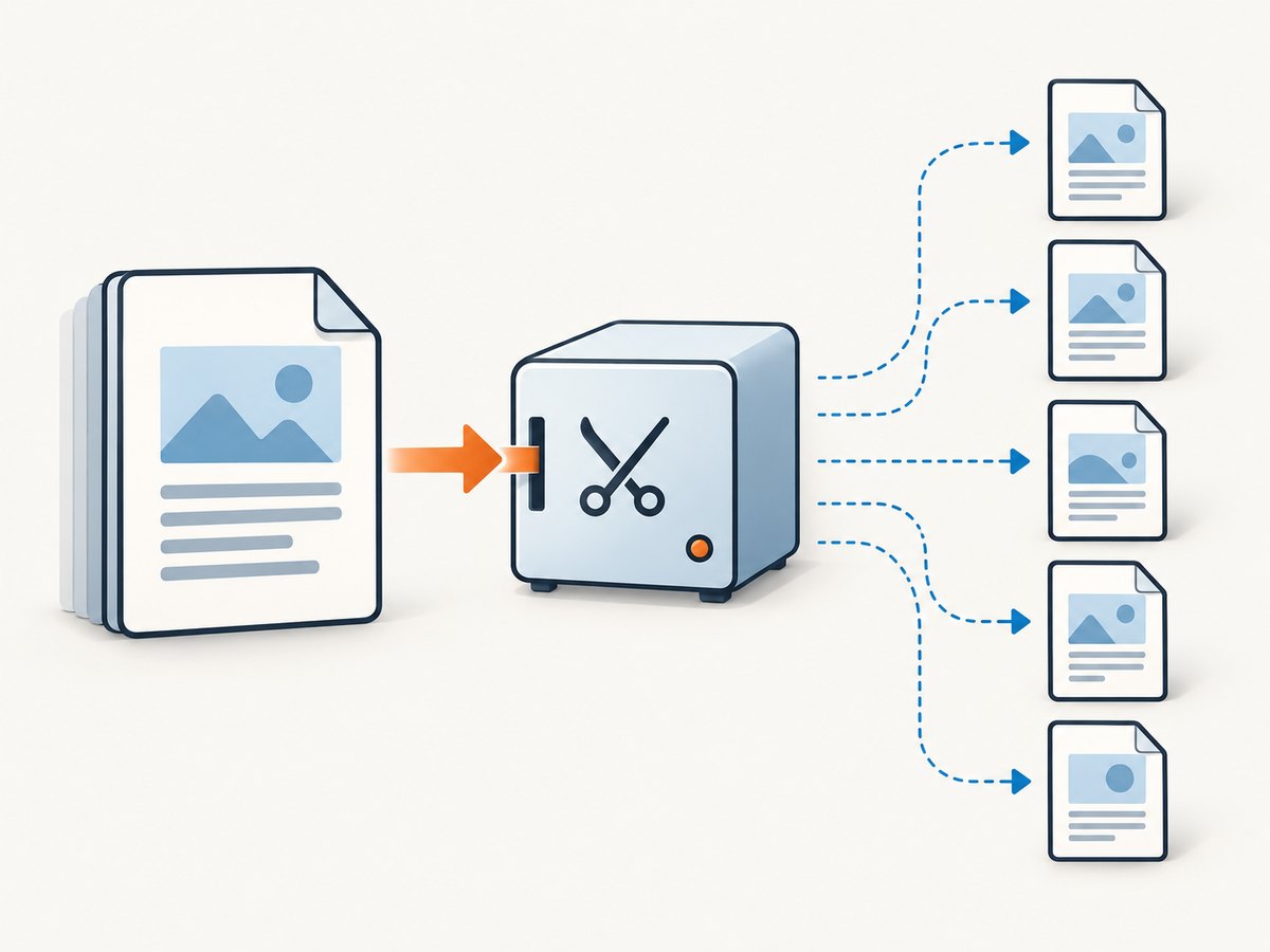 A one-page split creates one derived PDF for each source page.