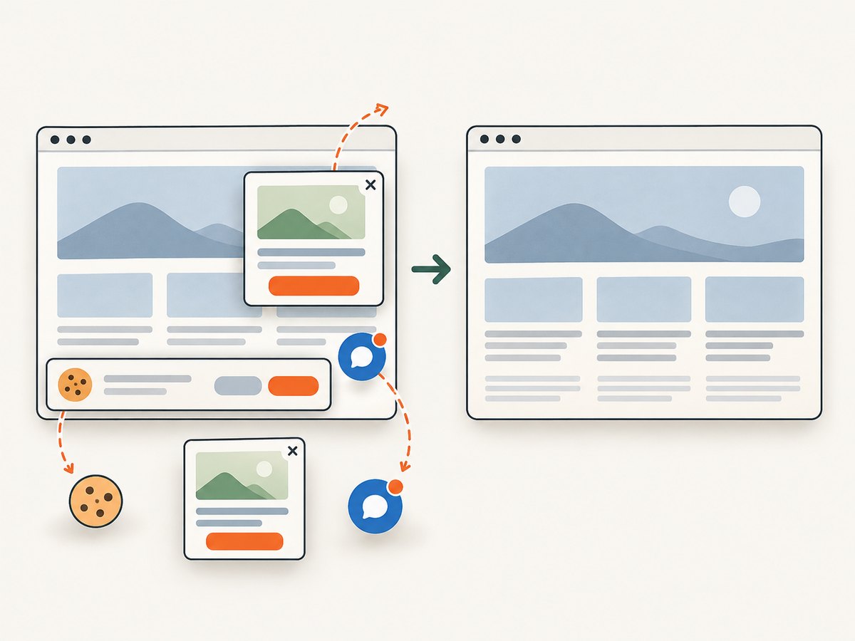 A clean capture waits for the page state and removes obstructing overlays before saving the image.