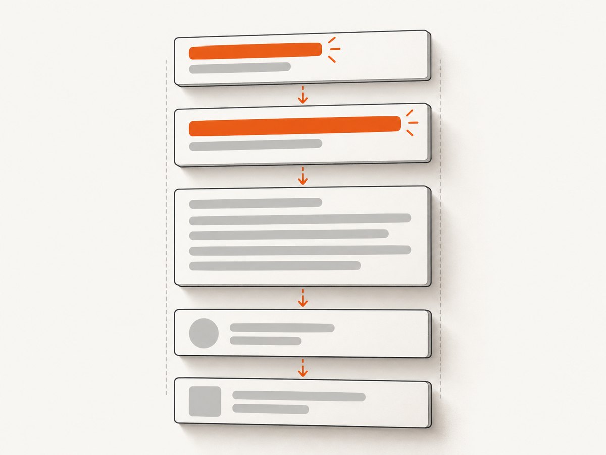 A vertical Auto Layout stack lets growing text push later elements down automatically.