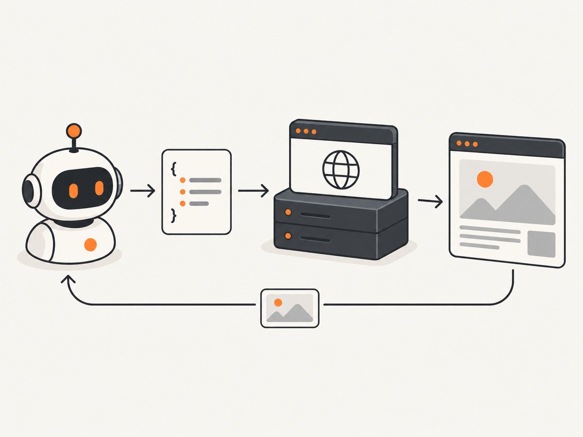 The MCP client sends browser tasks through the server, which returns structured page information.