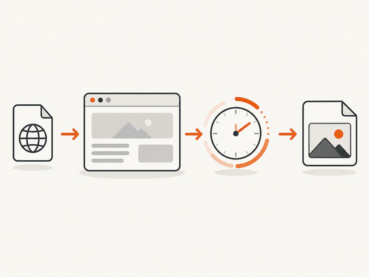 A browser workflow has separate stages for navigation, readiness, interaction, and capture.
