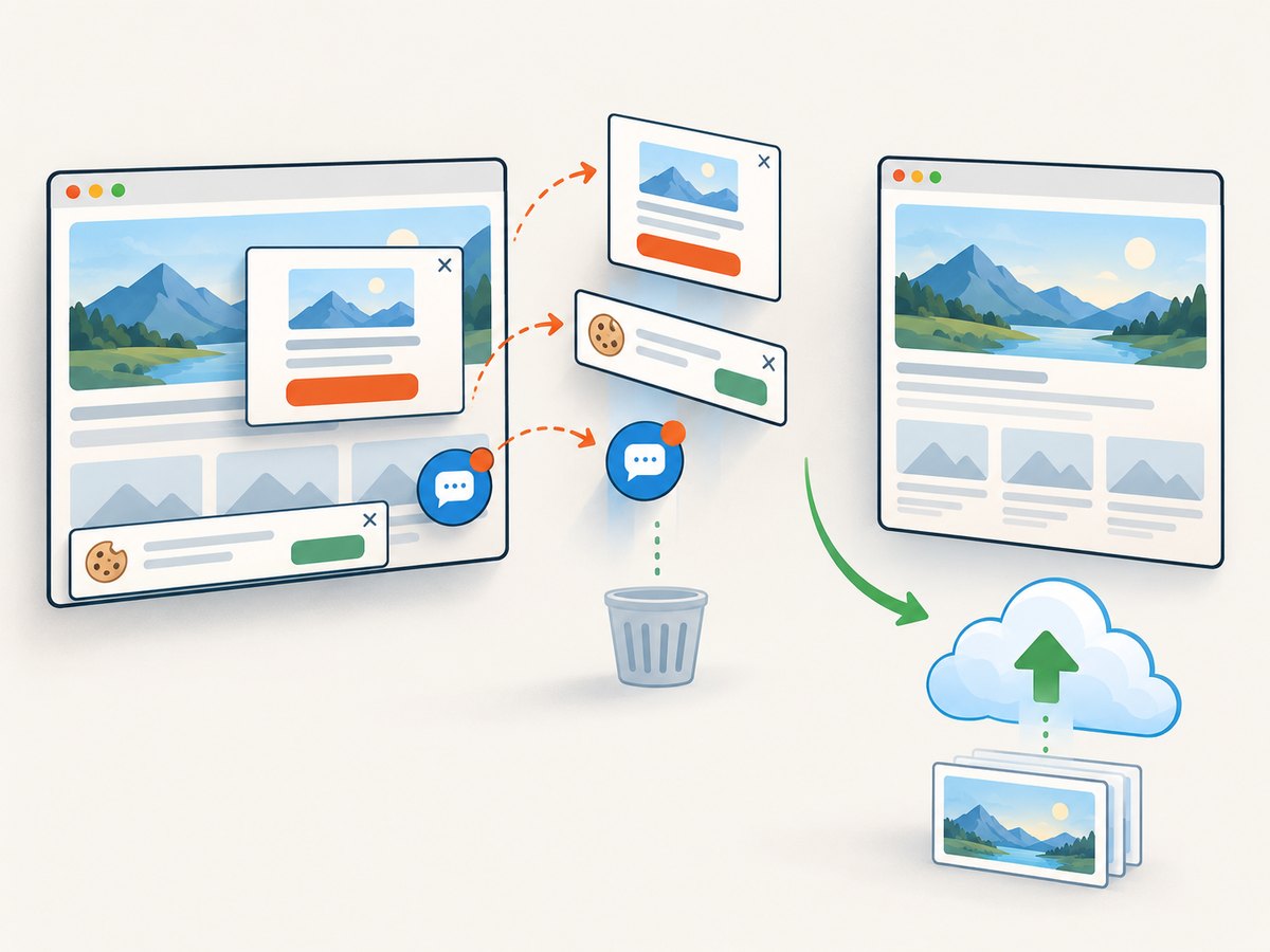 A clean capture pipeline removes obstructing overlays before the image is stored.