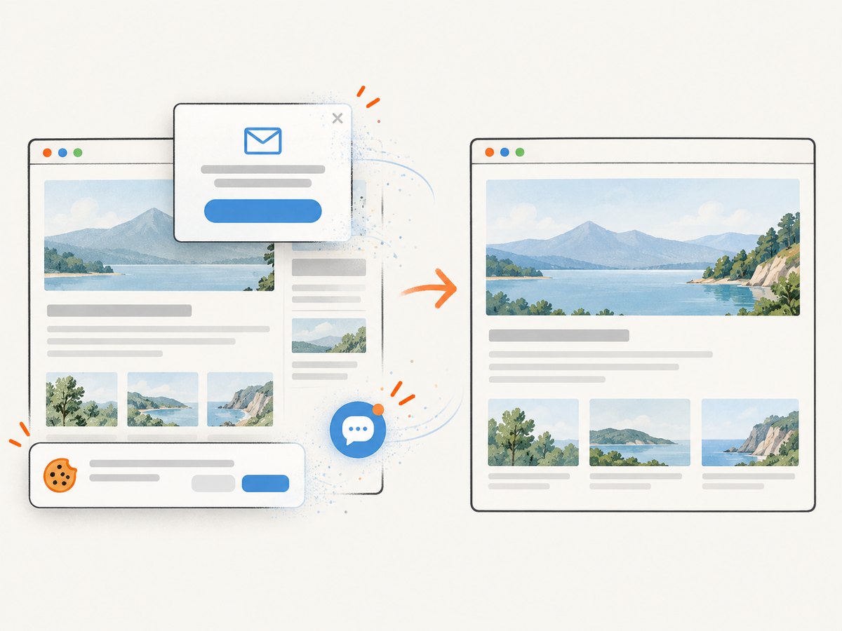 A URL screenshot service can remove common overlays before returning a clean image.