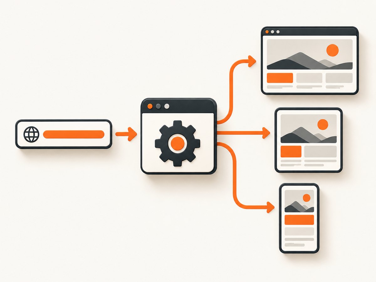A browser capture workflow can render the same page at several viewport sizes without photographing a physical monitor.