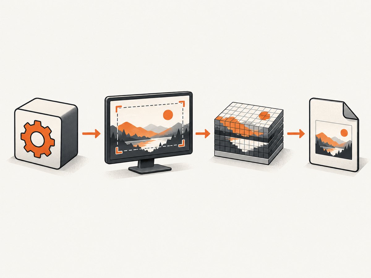 The basic flow is monitor enumeration, image capture, and saving the result.