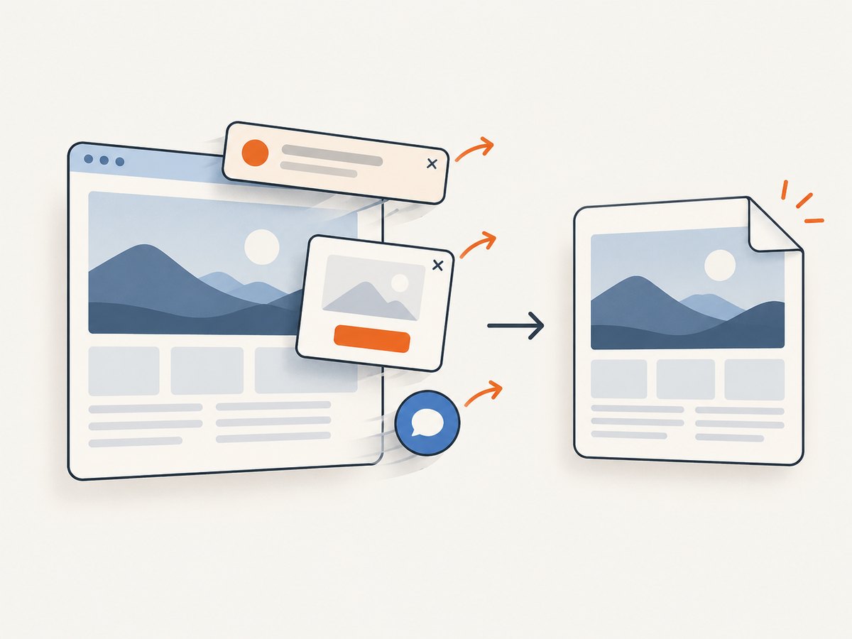 A webpage screenshot API can remove common overlays before returning the captured image.