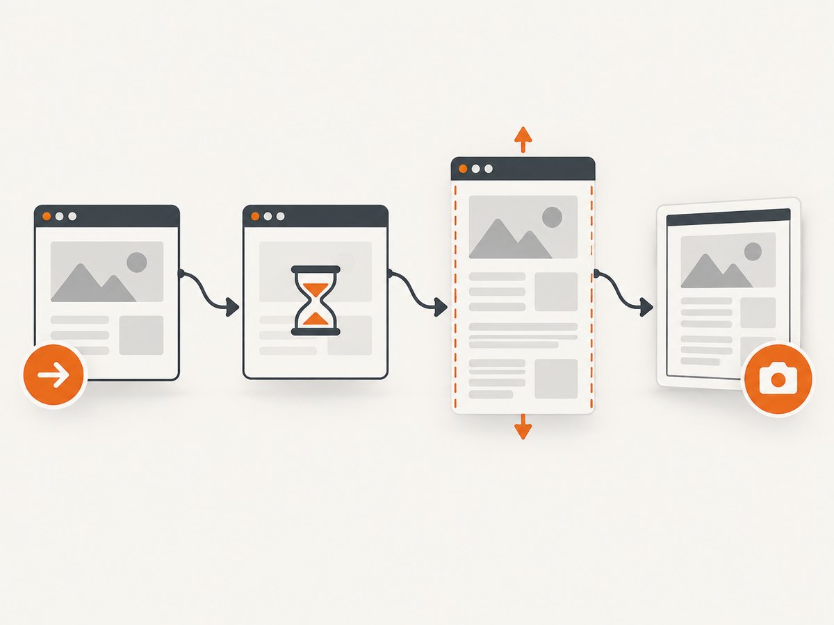 A Splash capture moves from navigation to a settled browser state before image encoding.