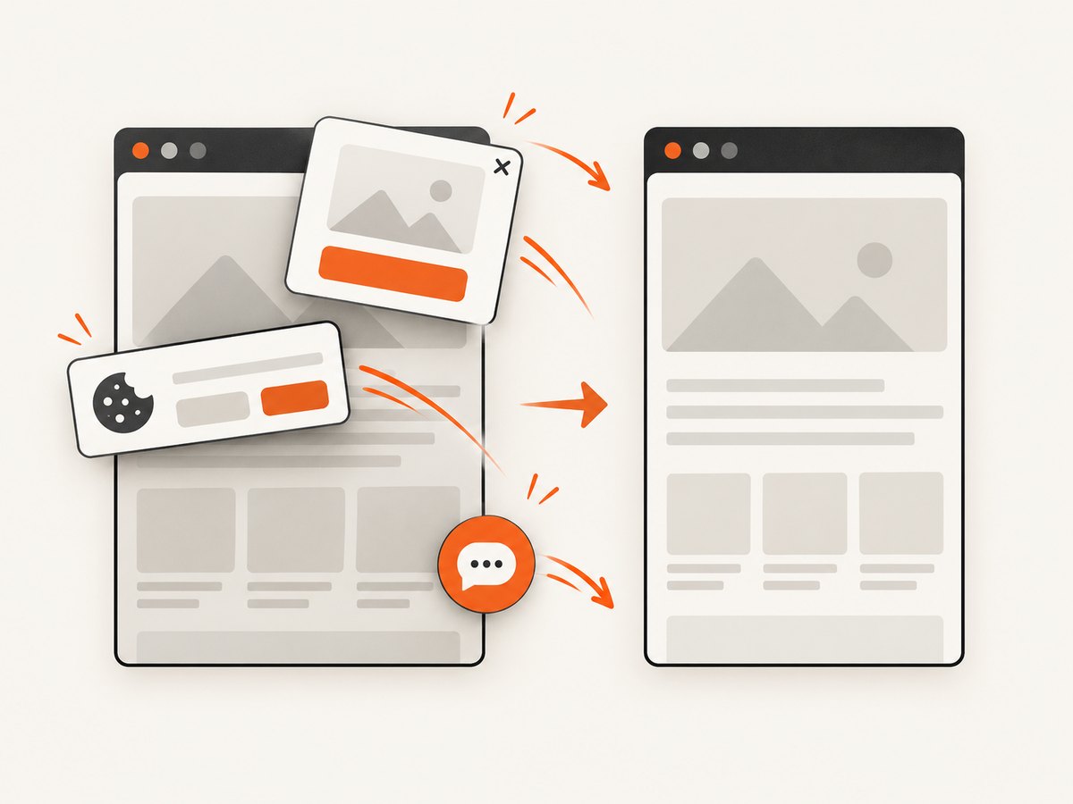Clean captures remove consent banners and other overlays before visual comparison.
