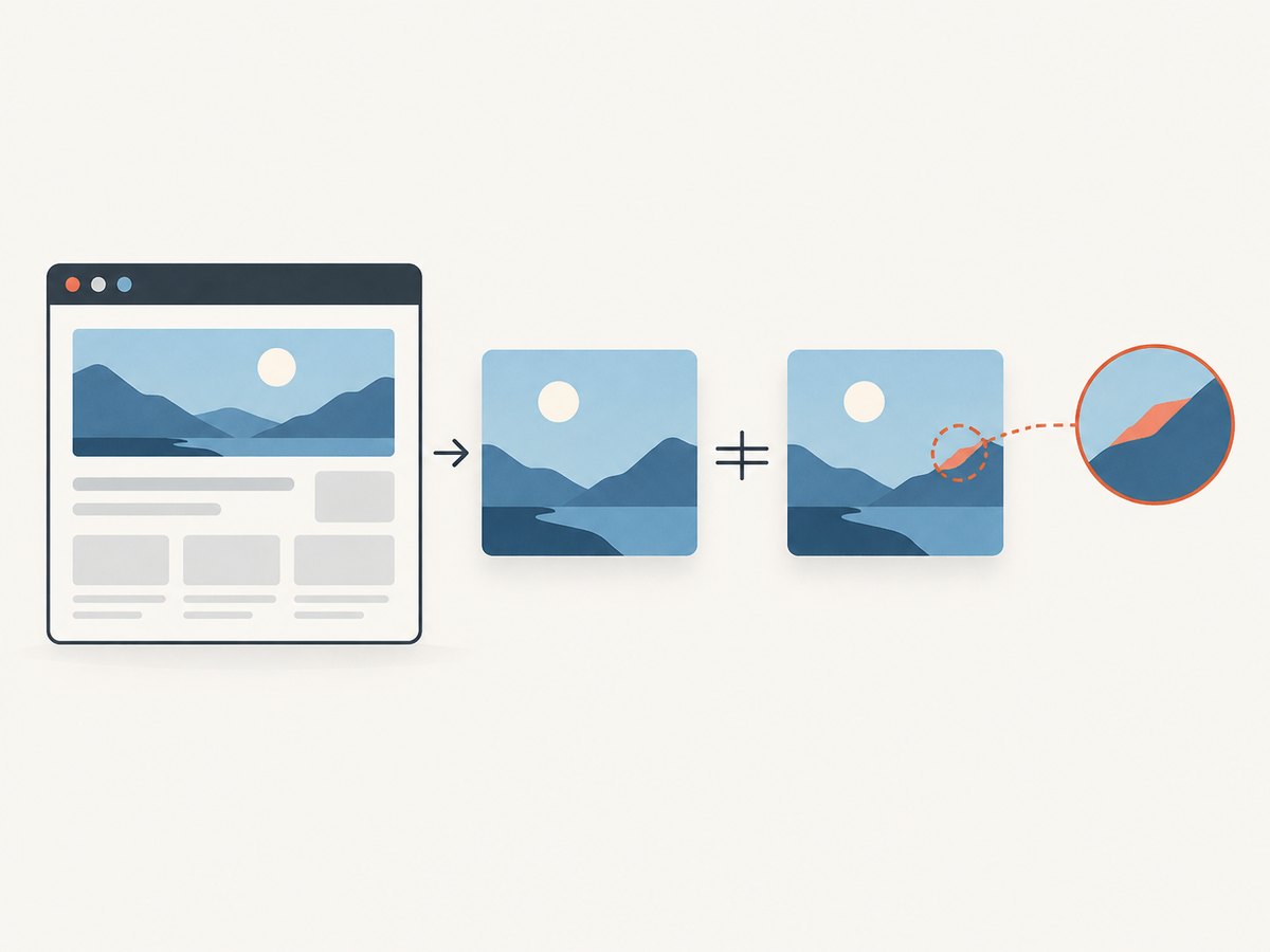 Puppeteer captures pixels; a separate comparison step evaluates them against a reviewed reference.