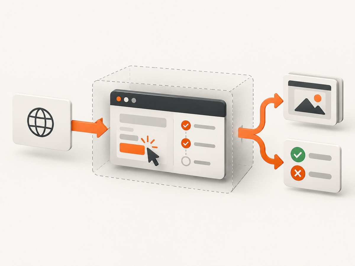 A headless test combines browser actions with assertions and evidence.