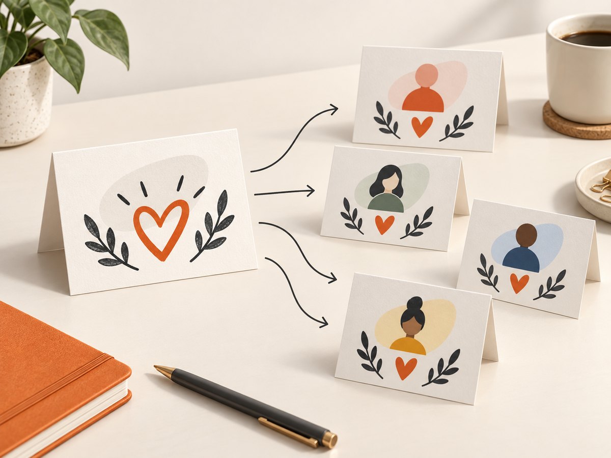 A reusable master keeps personalized cards consistent across recipients and platforms.