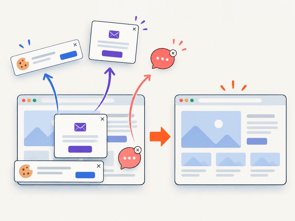 Removing overlays before capture makes visual verification reflect the page content readers should see.
