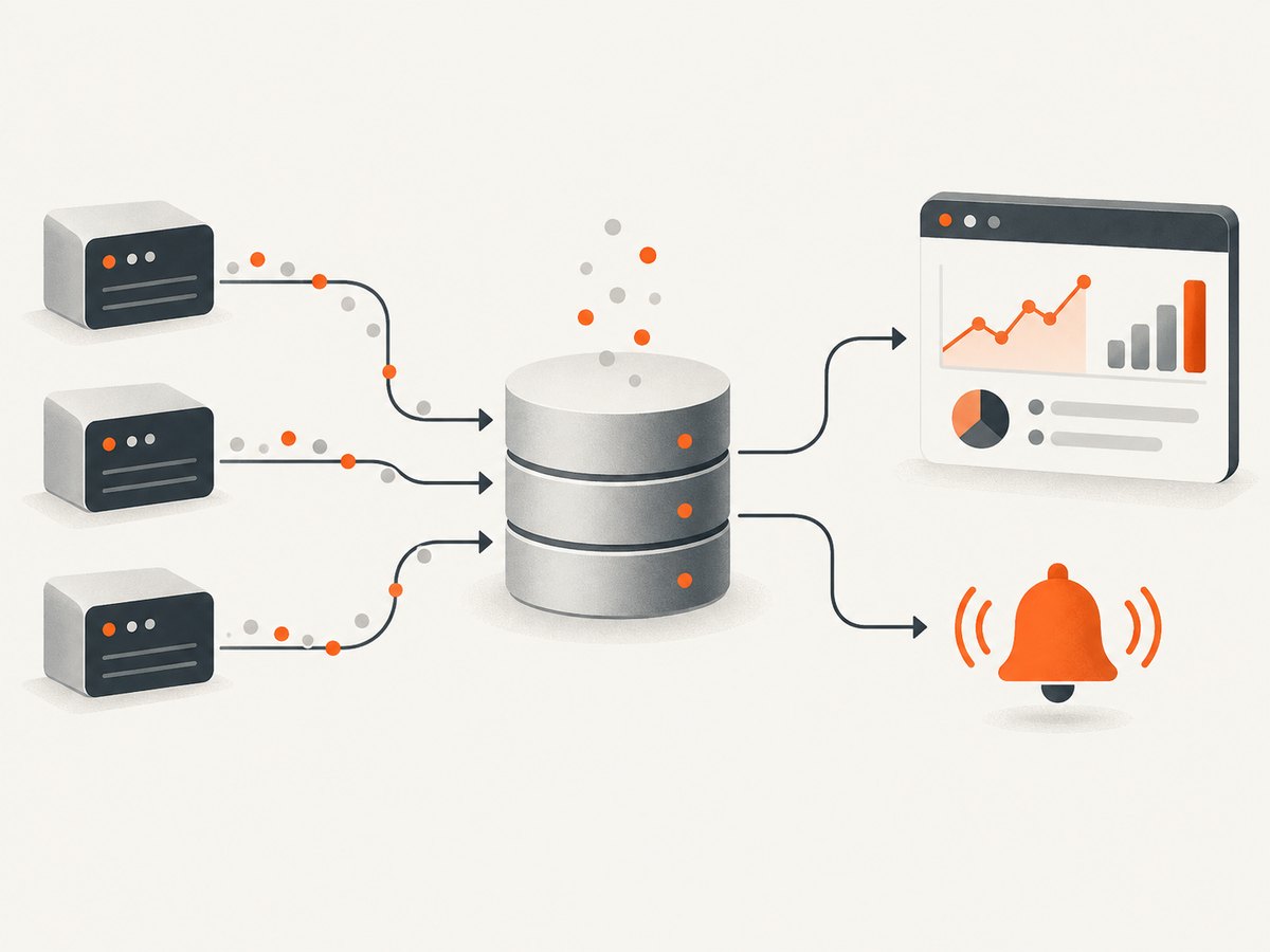 Website monitoring separates collection, storage, querying, visualization, and alert delivery.
