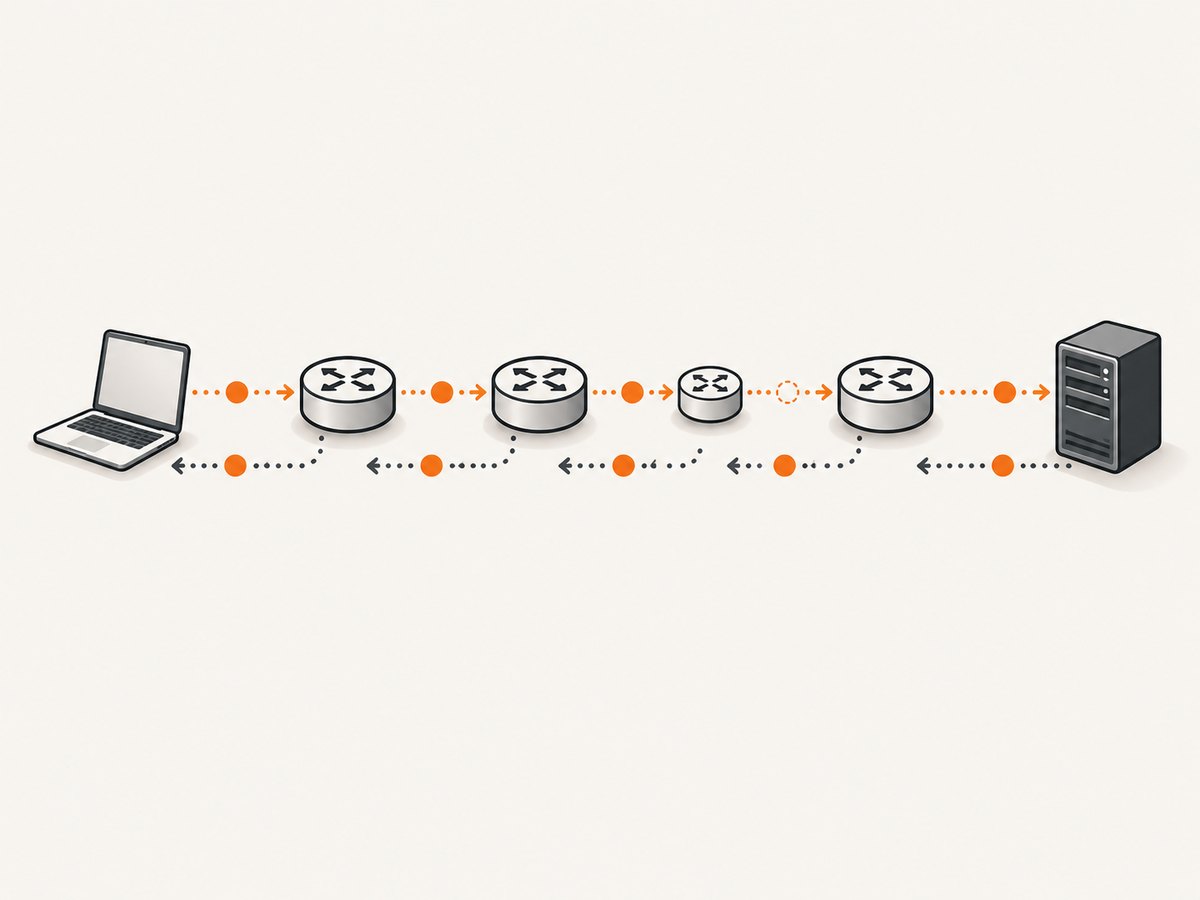 Ping establishes an end-to-end baseline; later hops require corroboration.