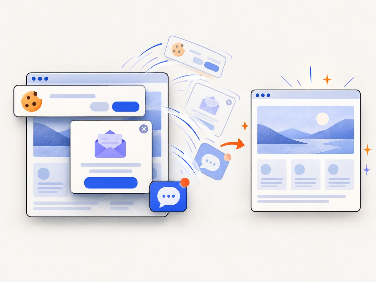 Consent controls and overlays can be handled before capture so the useful page content remains visible.